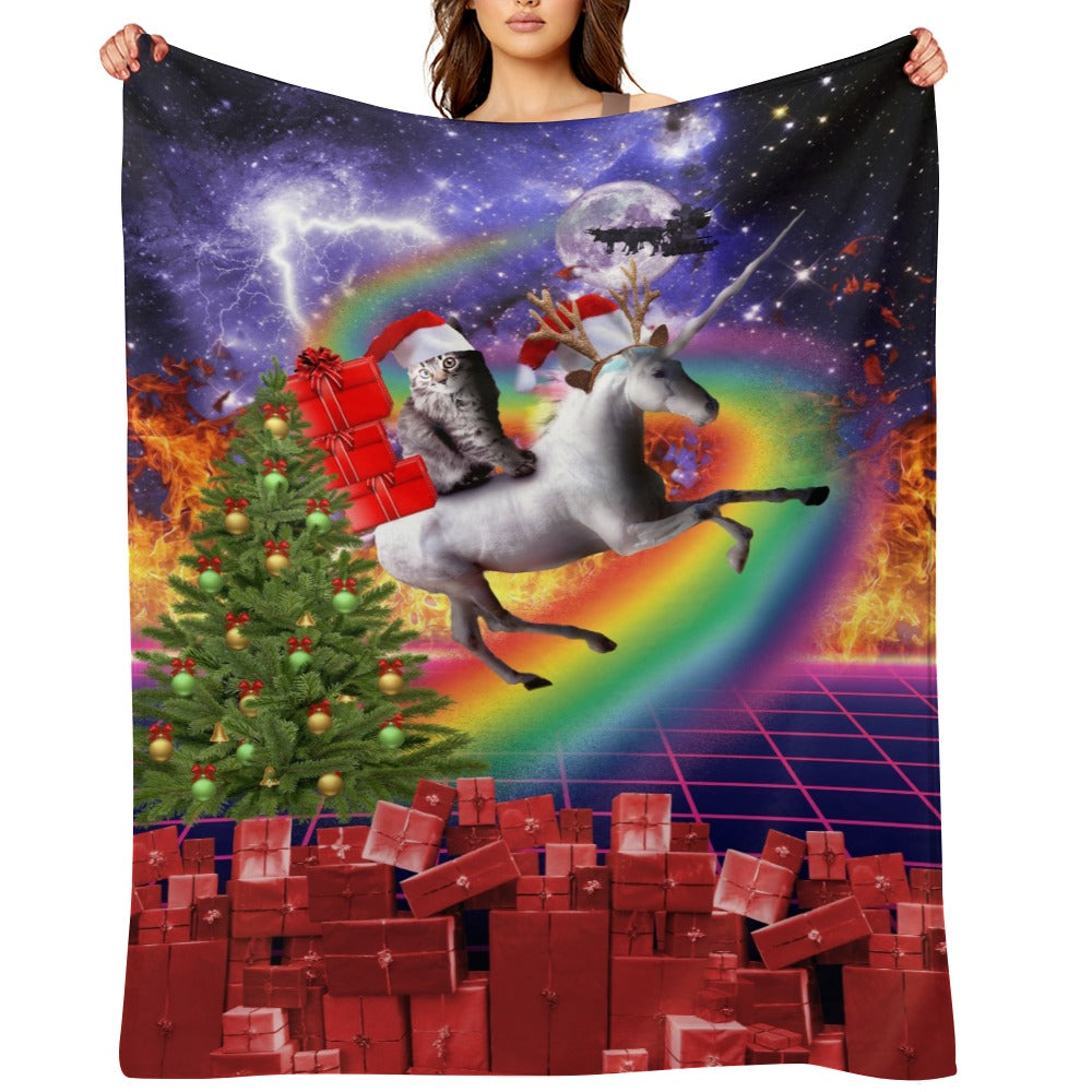 Christmas Cat Unicorn Throw Blanket