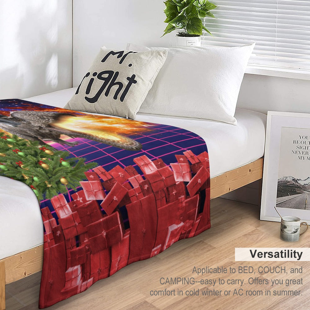 Christmas Cat Dinosaur Throw Blanket