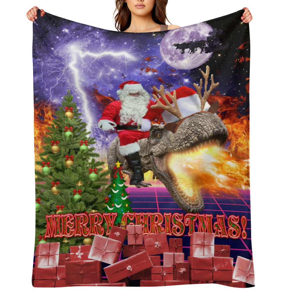Santa Dinosaur Christmas Throw Blanket