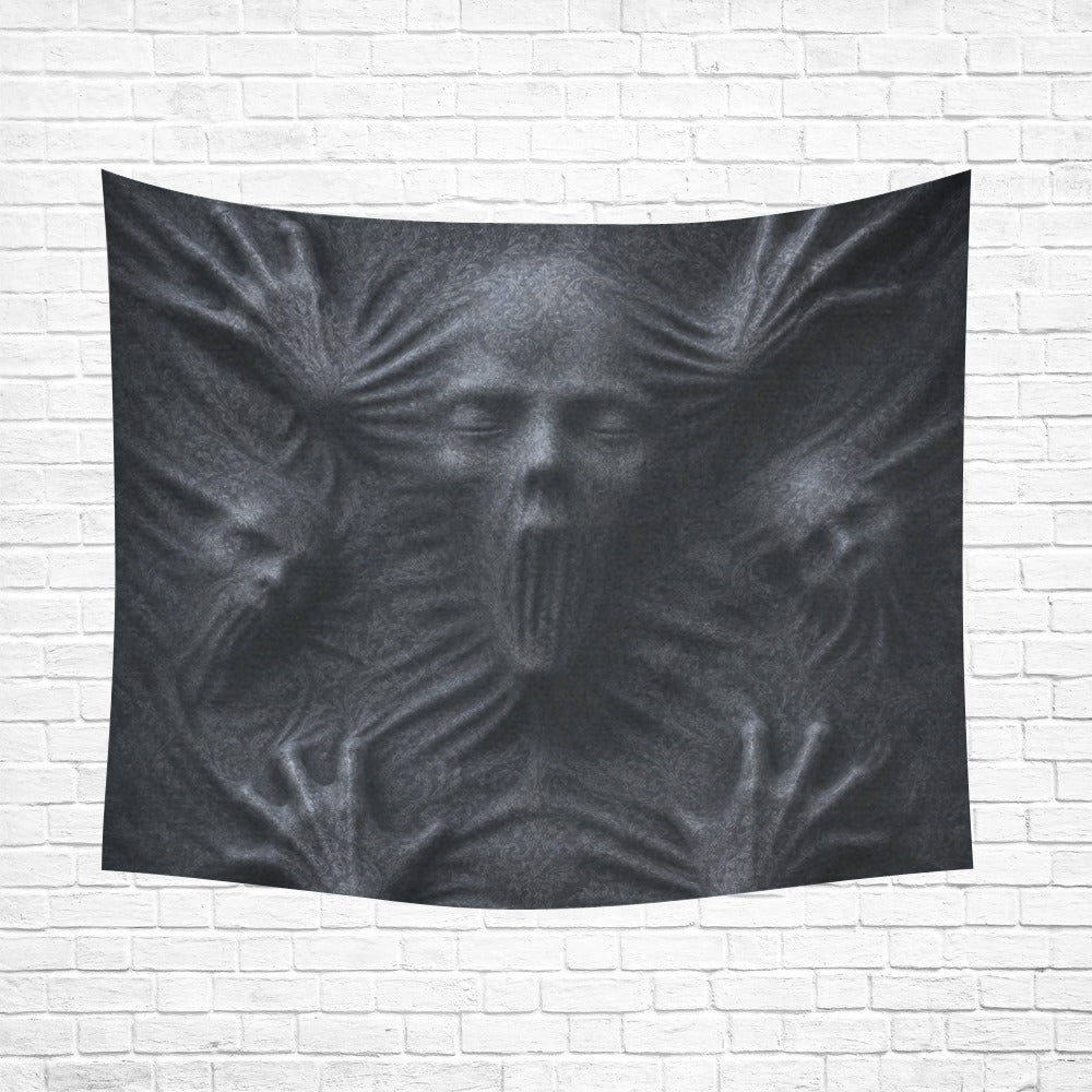 Ghostly faces and hands pressing through stretched black fabric on wall tapestries, product view 4