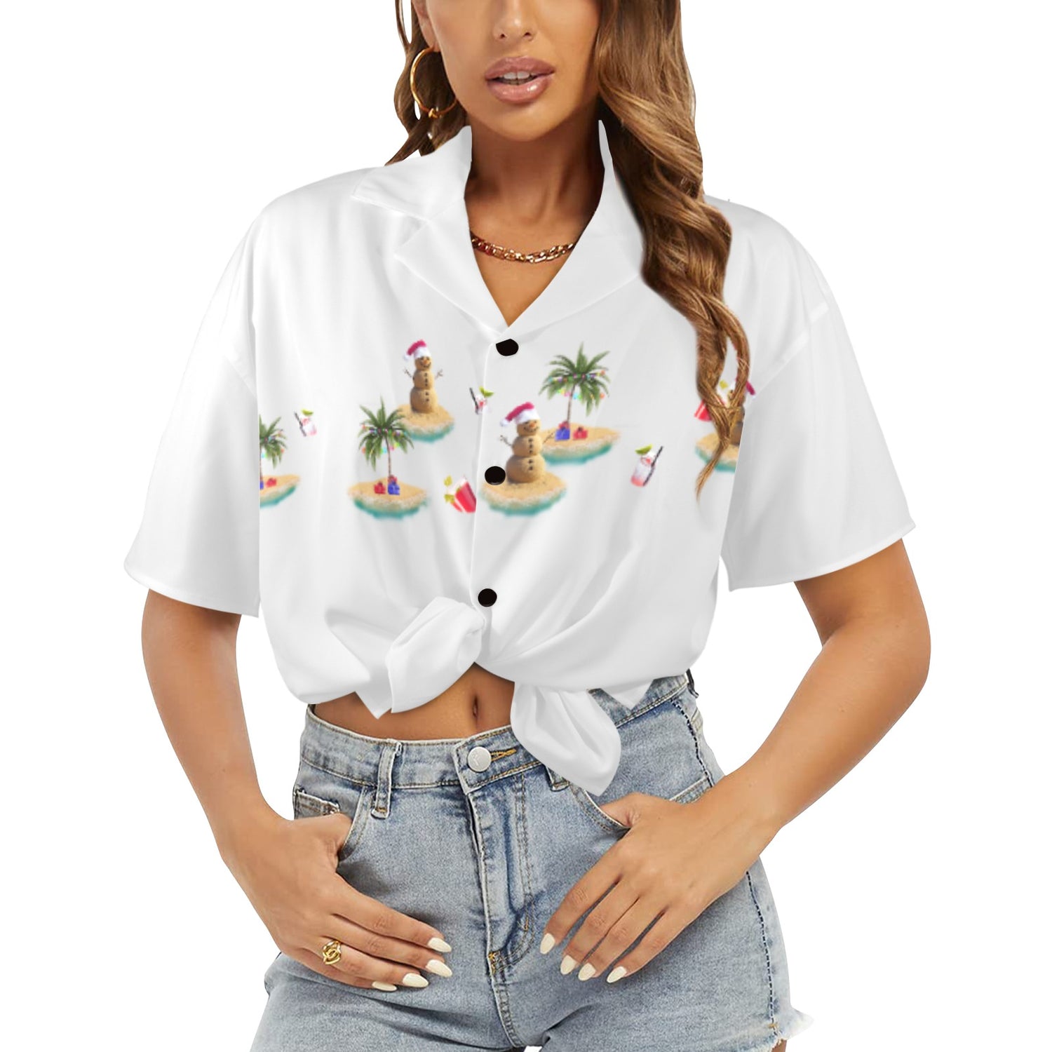 Women's Christmas in July Vacay Hawaiian Guayabera Shirt