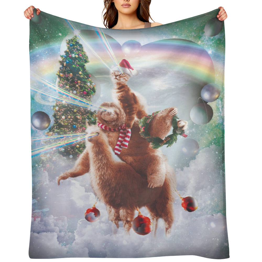 Christmas Cat Sloth Llama Throw Blanket