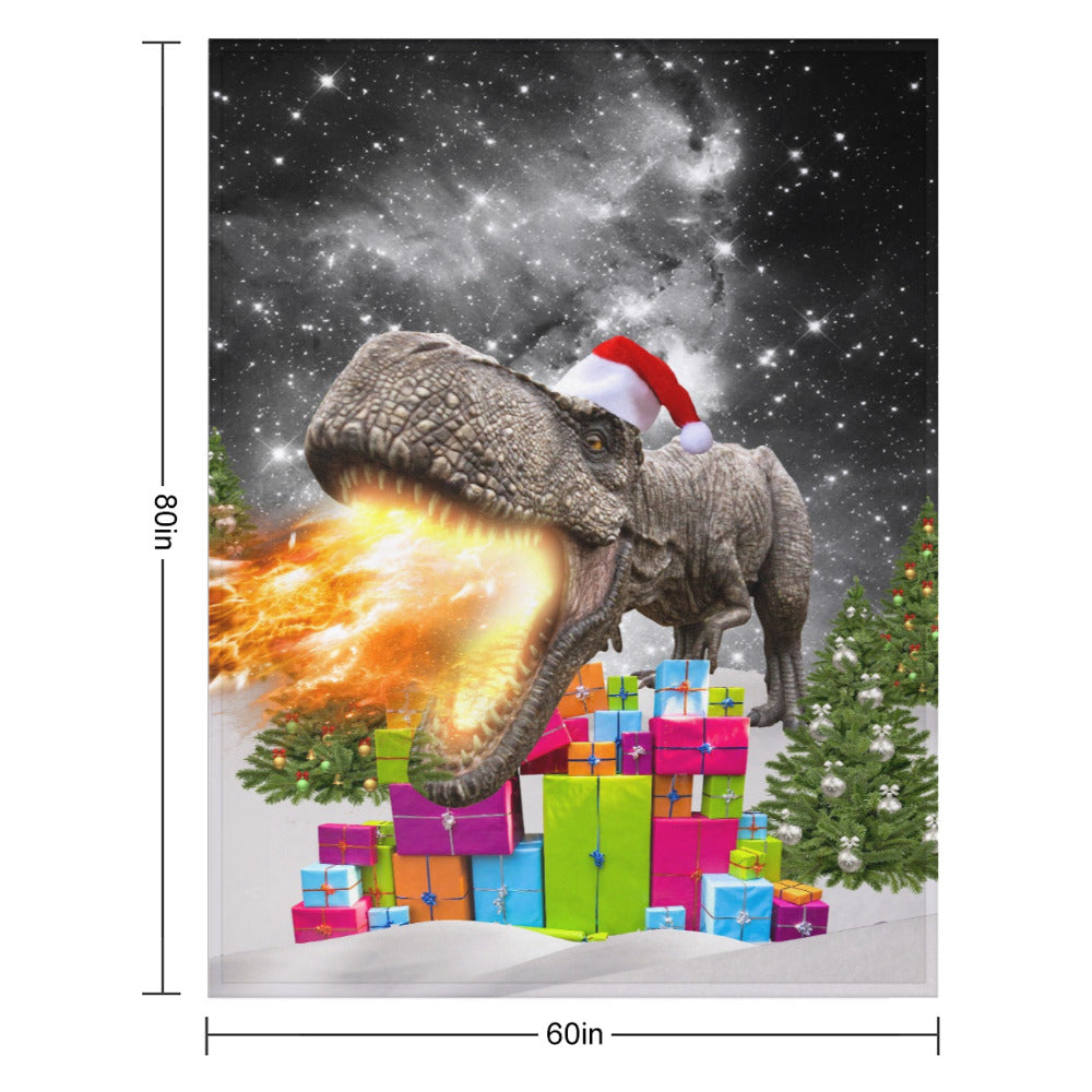 Dinosaur Santa Christmas Throw Blanket