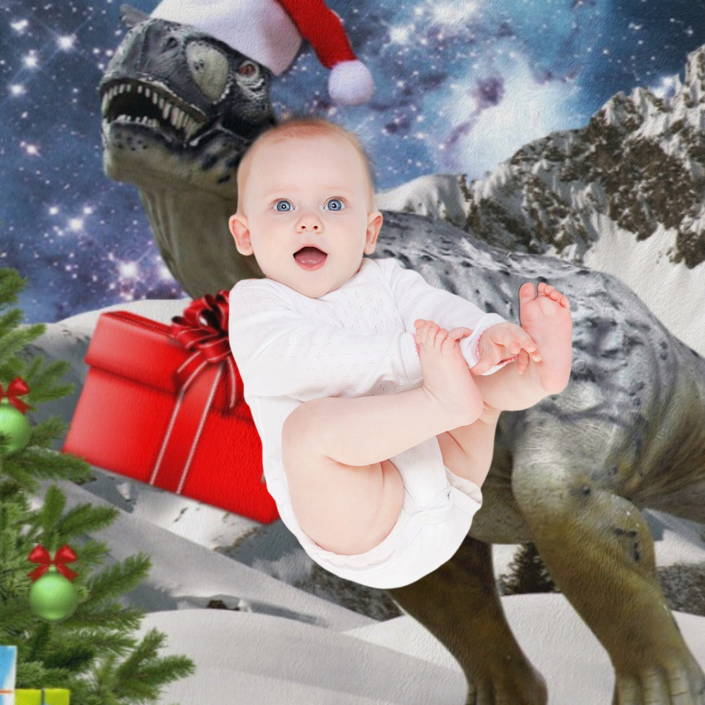 Dinosaur Santa Christmas Throw Blanket