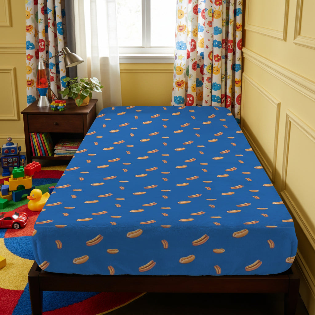 Hot Dog Pattern Twin Fitted Sheet – Funny Bedding, 39 x 75 x 15 in