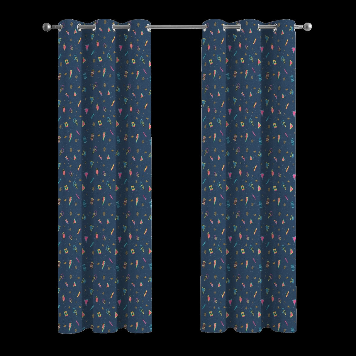 Retro 80s Curtains – Neon Geometric Grommet Set, 52 x 84 in