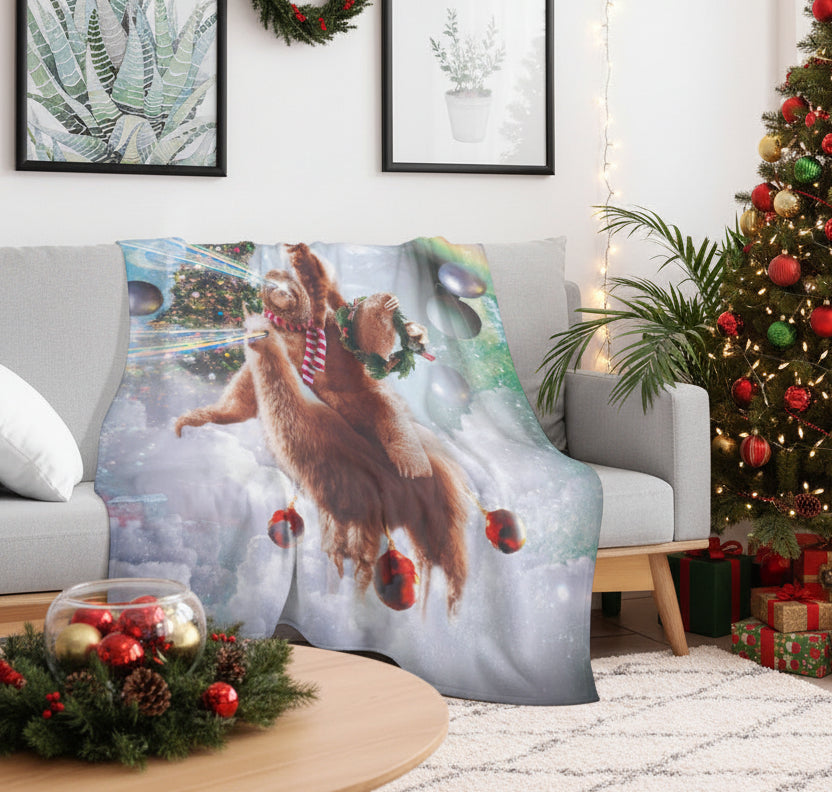 Christmas Cat Sloth Llama Throw Blanket - Funny Holiday Gift