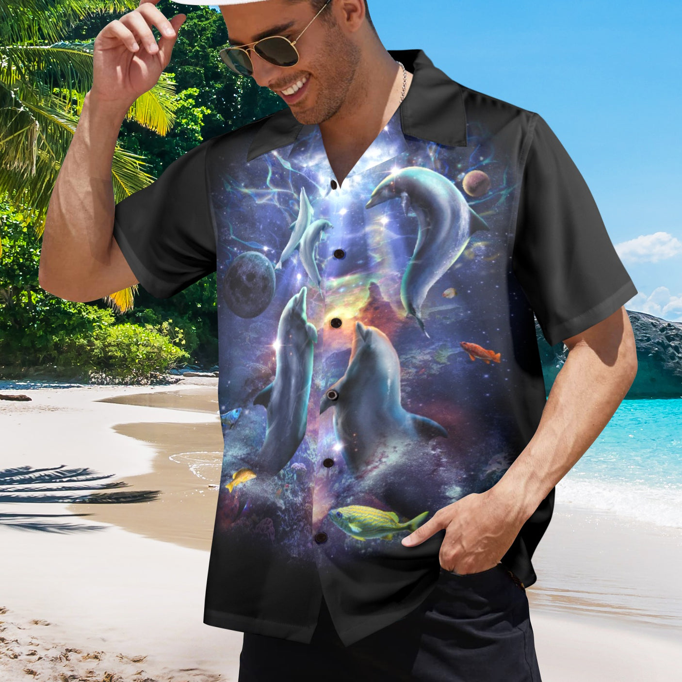 Space Dolphin Hawaiian Shirt