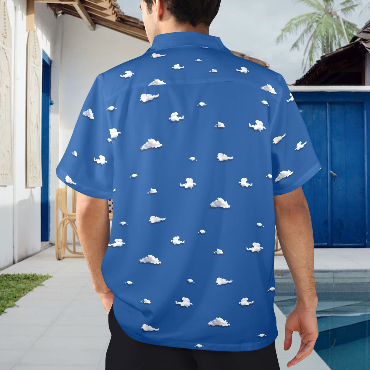 Cloud Print Button-Up - Beach Vacation Hawaiian Shirt