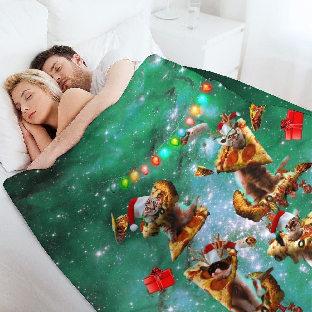 Christmas Space Cat Throw Blanket