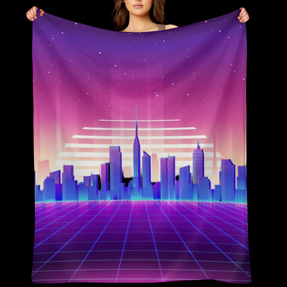 Retro 80s Synthwave Throw Blanket – Neon Room Decor