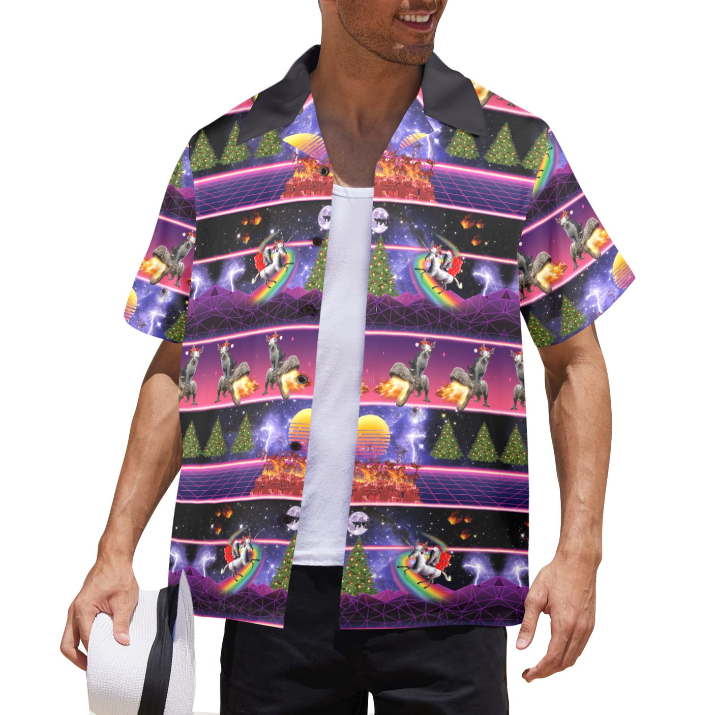Cat Unicorn Dinosaur, Ugly Christmas in July Hawaiian Shirt