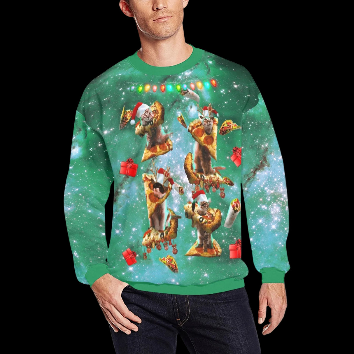 Galaxy Pizza Cat Ugly Christmas Sweater