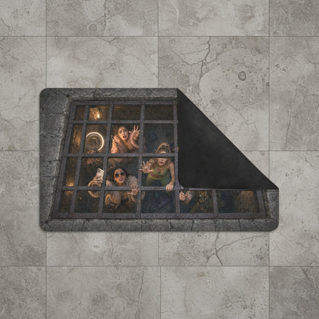 Trapped souls reaching through an iron dungeon grate on doormats, product view 3