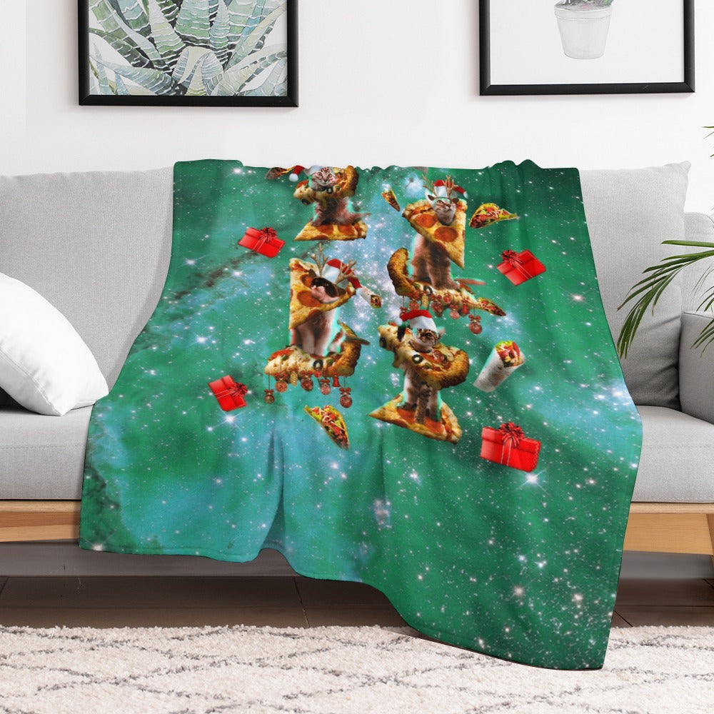 Christmas Space Cat Throw Blanket