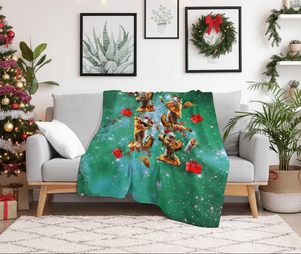 Christmas Space Cat Throw Blanket – Cosmic Holiday Decor