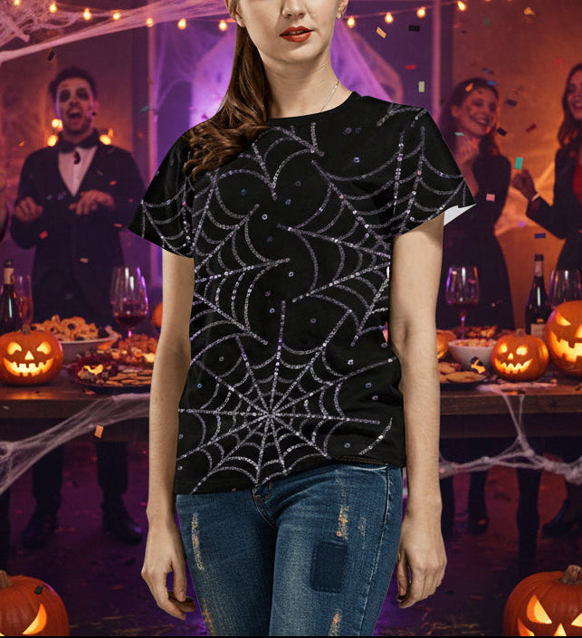 Glossy Spider Web Costume Shirt for Women