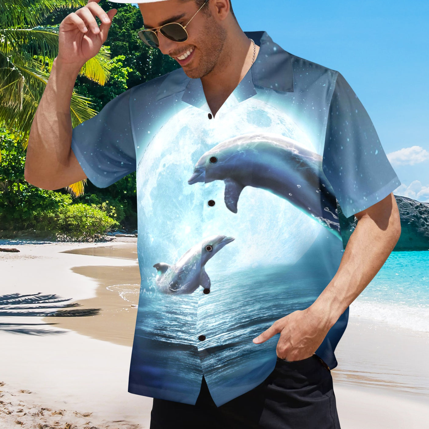 Moon Dolphin Hawaiian Shirt