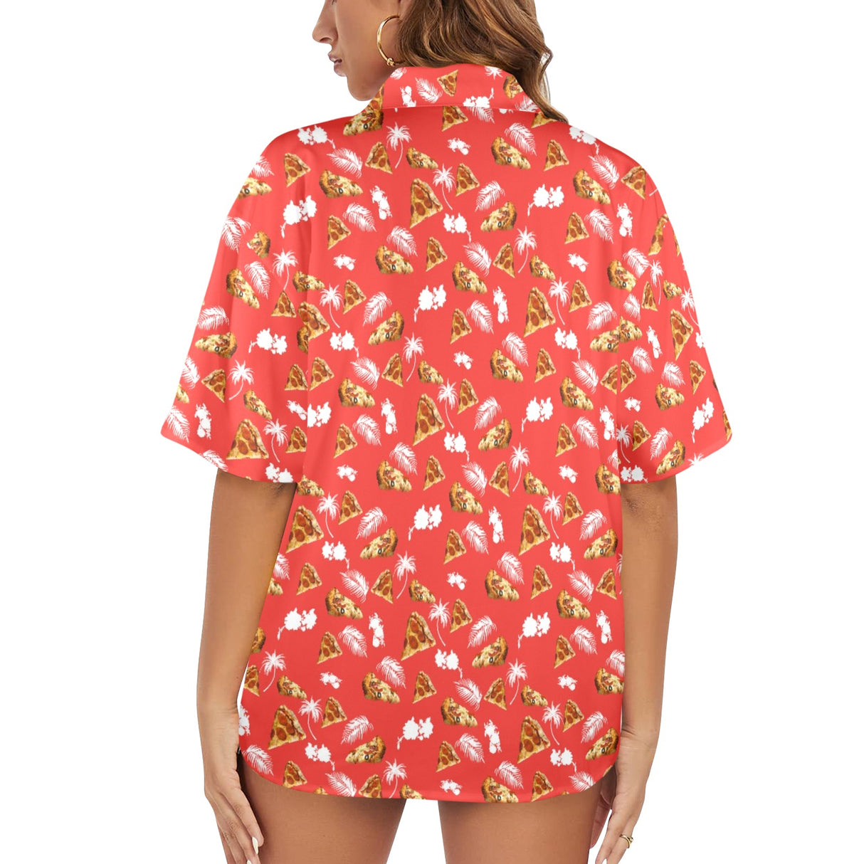Women's Pizza Hawaiian Shirt - Funny Food Button-Up