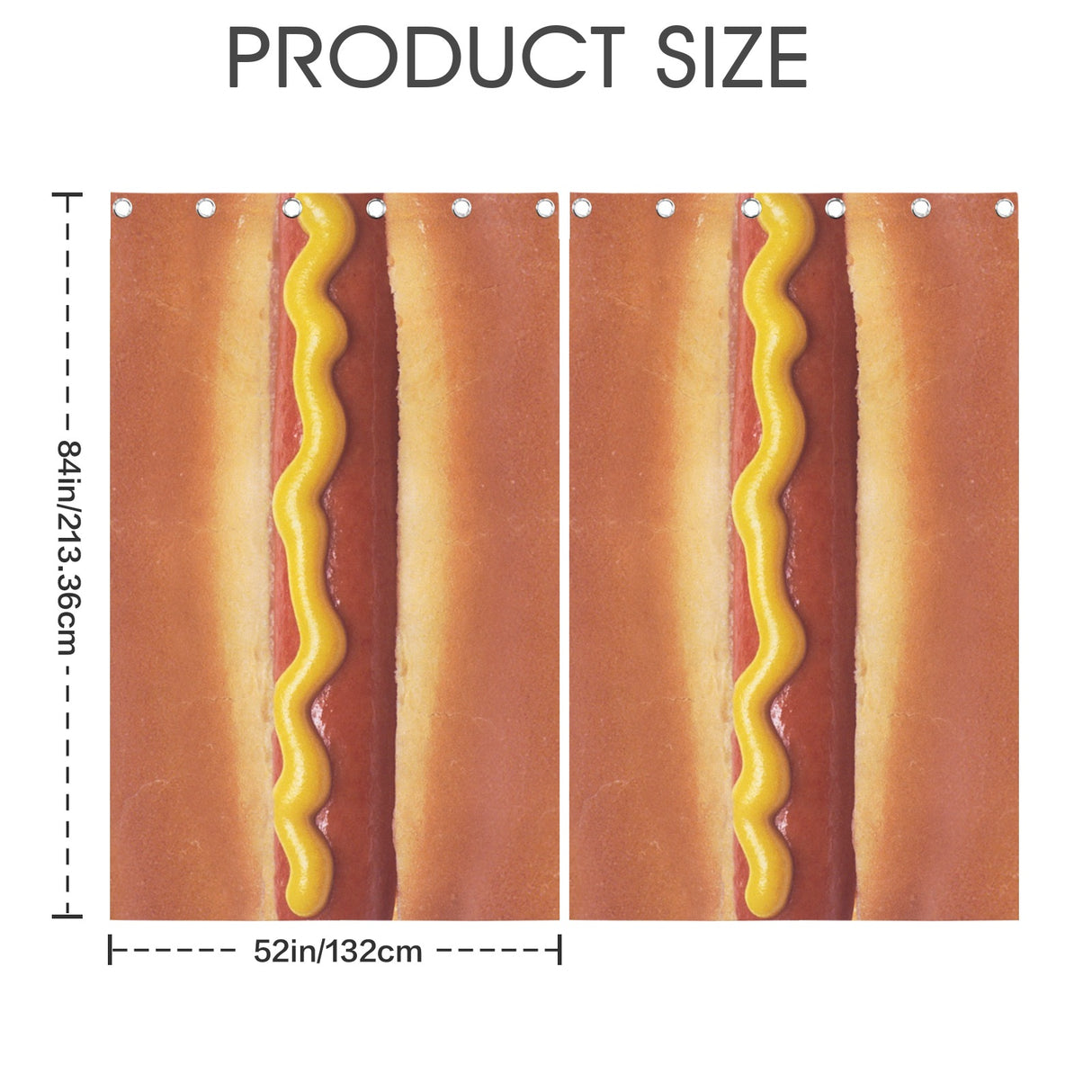 Giant Hot Dog Curtains – Funny Food Grommet Set, 52 x 84 in