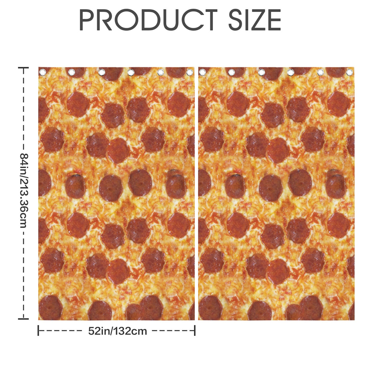 Pepperoni Pizza Curtains – Funny Food Grommet Set, 52 x 84 in