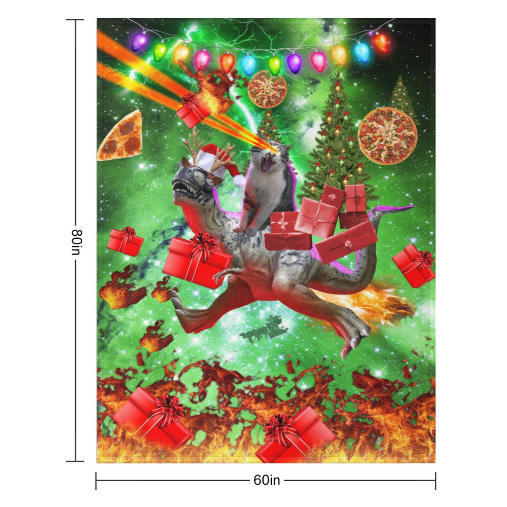 Cat Dinosaur Christmas Throw Blanket
