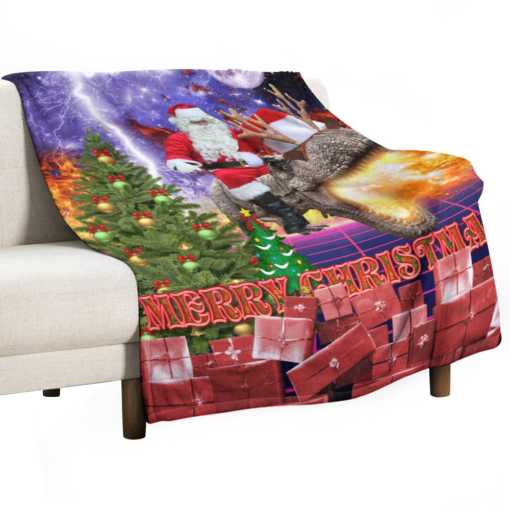 Santa Dinosaur Christmas Throw Blanket