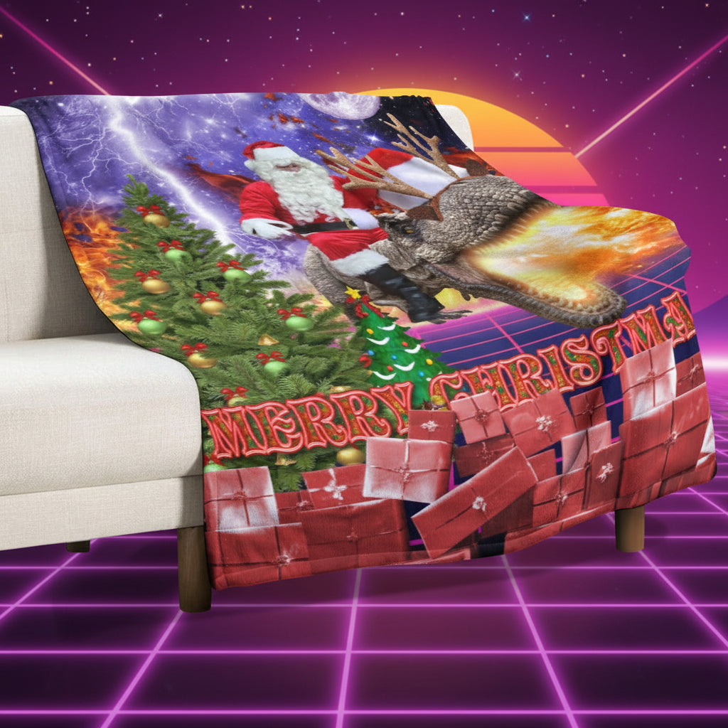 Santa Dinosaur Christmas Throw Blanket – Holiday Gift