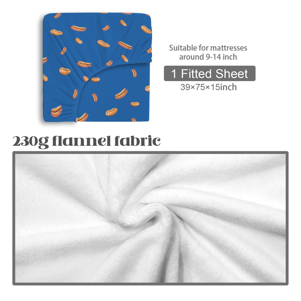 Hot Dog Pattern Twin Fitted Sheet – Funny Bedding, 39 x 75 x 15 in