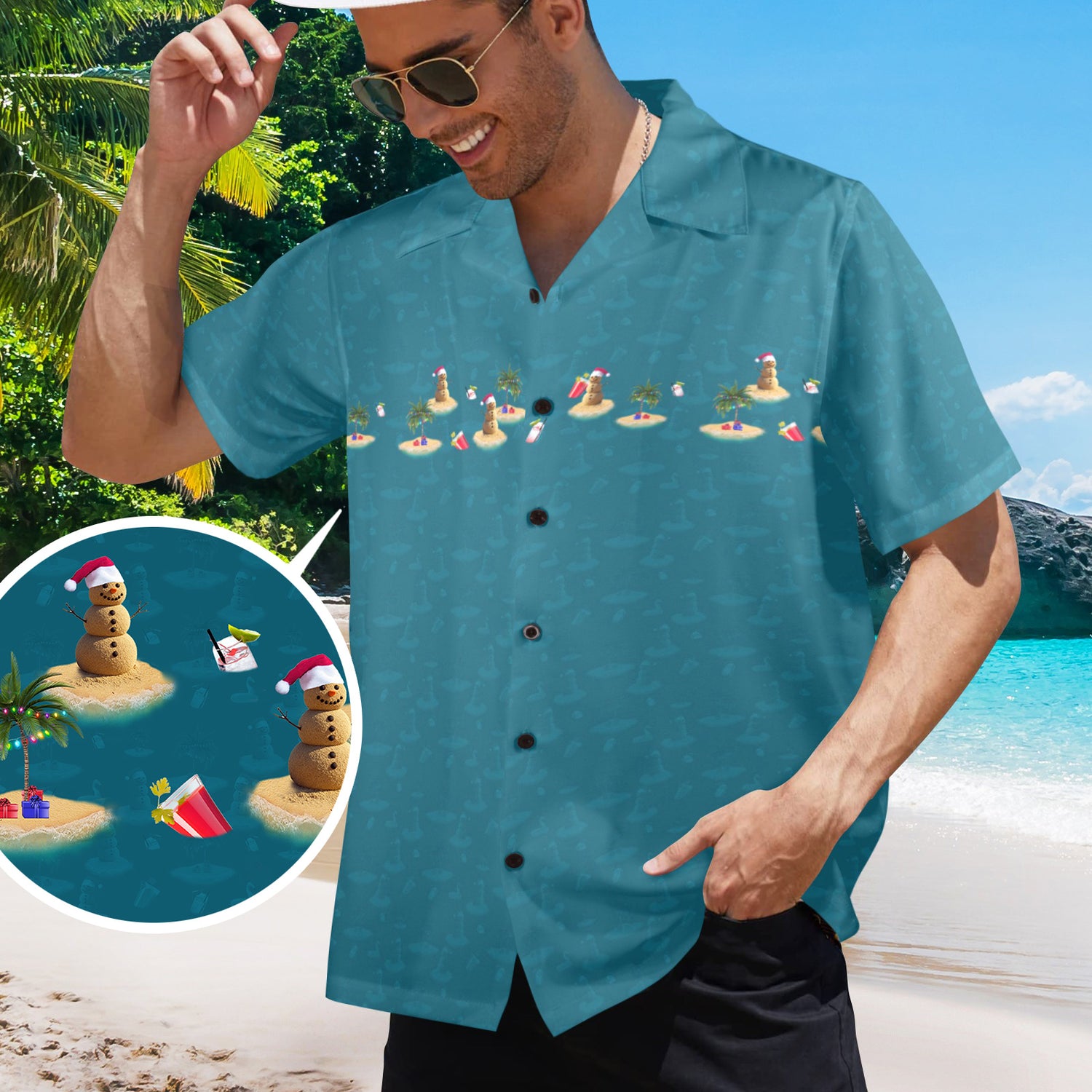 Christmas in July Vacay Hawaiian Guayabera Shirt