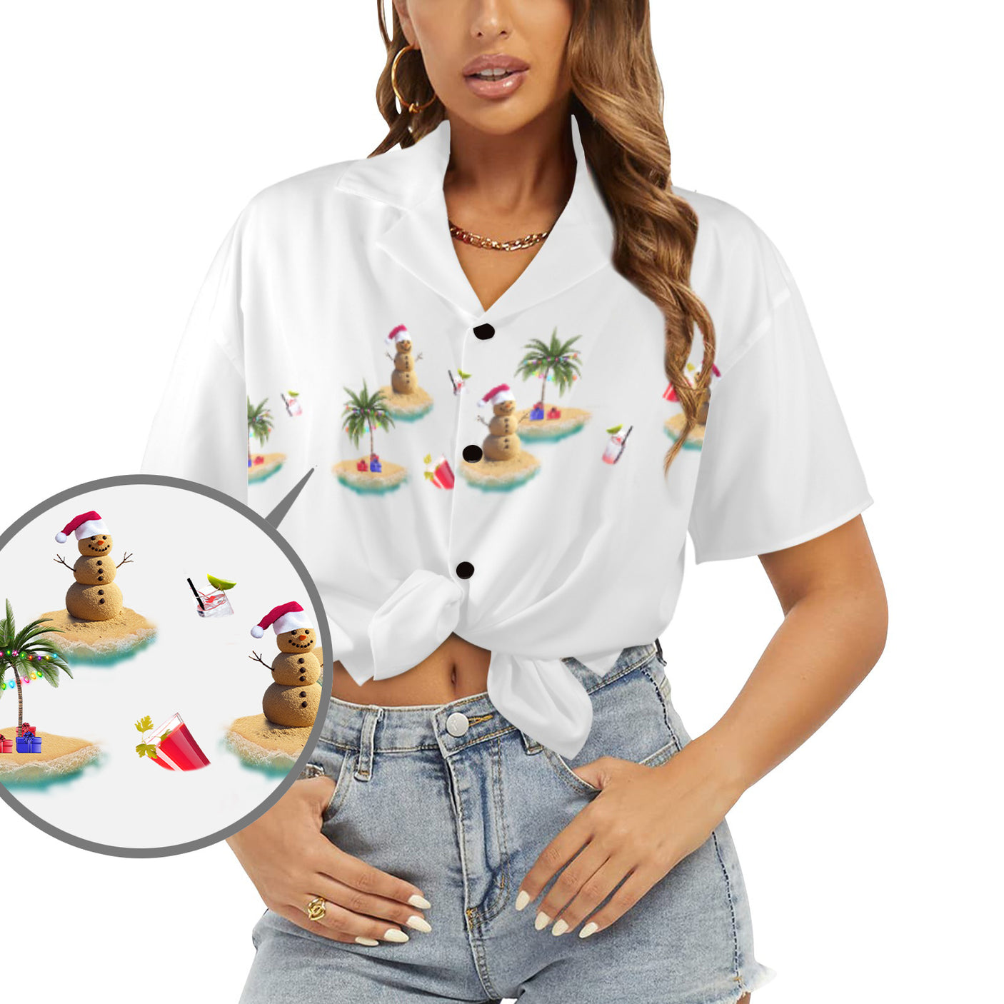 Women's Christmas in July Vacay Hawaiian Guayabera Shirt