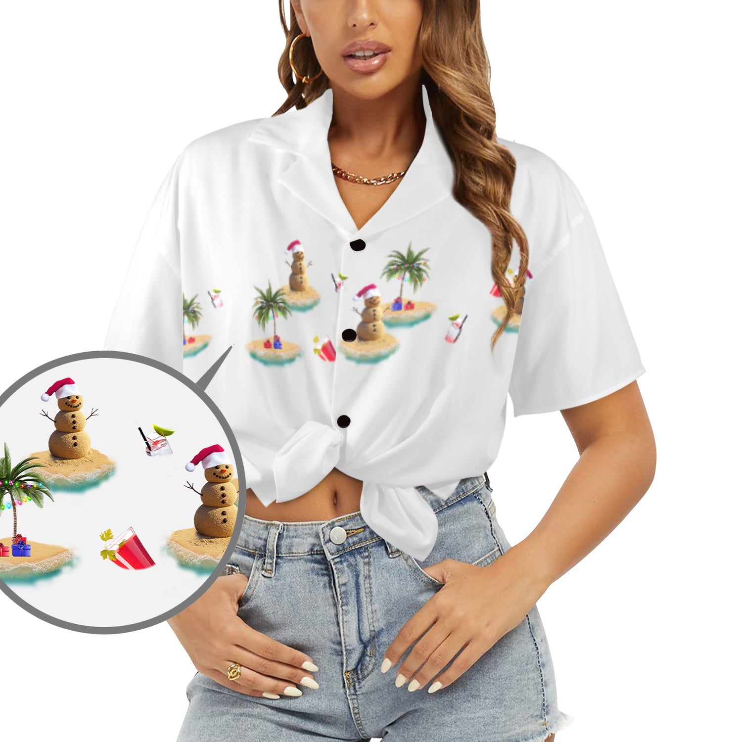 Women's Christmas in July Vacay Hawaiian Guayabera Shirt
