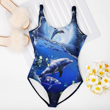 Moon Dolphin One Piece Swimsuit - Random Galaxy