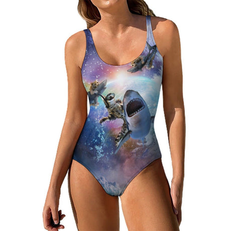 Space Cat Shark One Piece Swimsuit - Random Galaxy