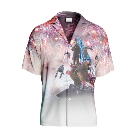 Abe Lincoln Riding Bear Hawaiian Shirt | Button Up Down Shirt - Random Galaxy Official