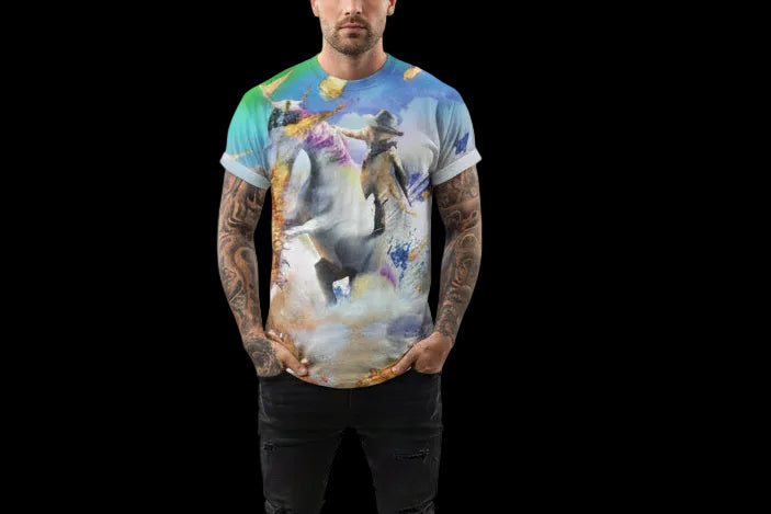 Cat Riding Unicorn Shirt | AOP 3D Tee Shirts - Random Galaxy Official
