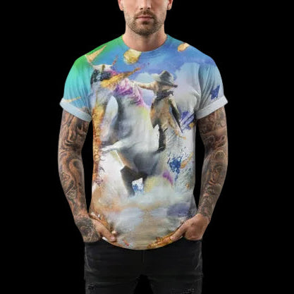 Cat Riding Unicorn Shirt | AOP 3D Tee Shirts - Random Galaxy Official