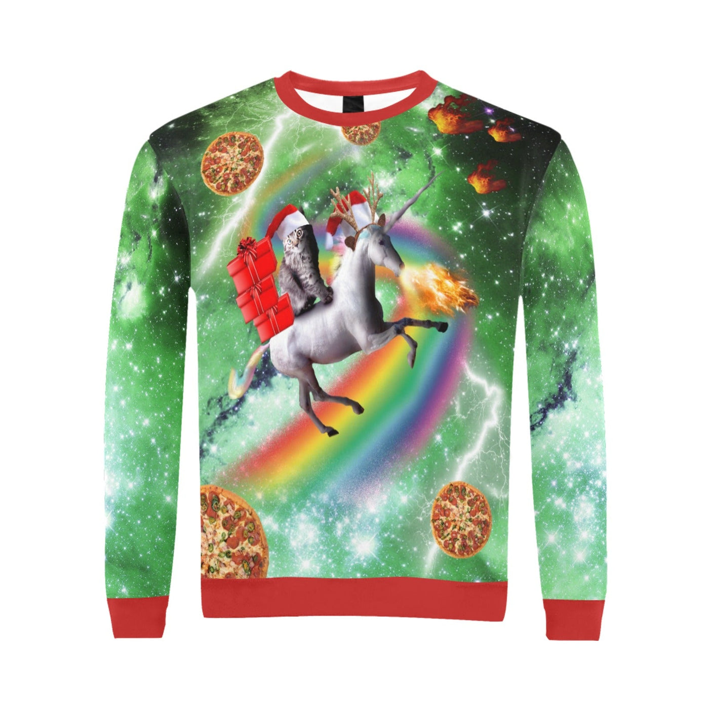 Cat Riding Unicorn Ugly Christmas Sweater - Random Galaxy