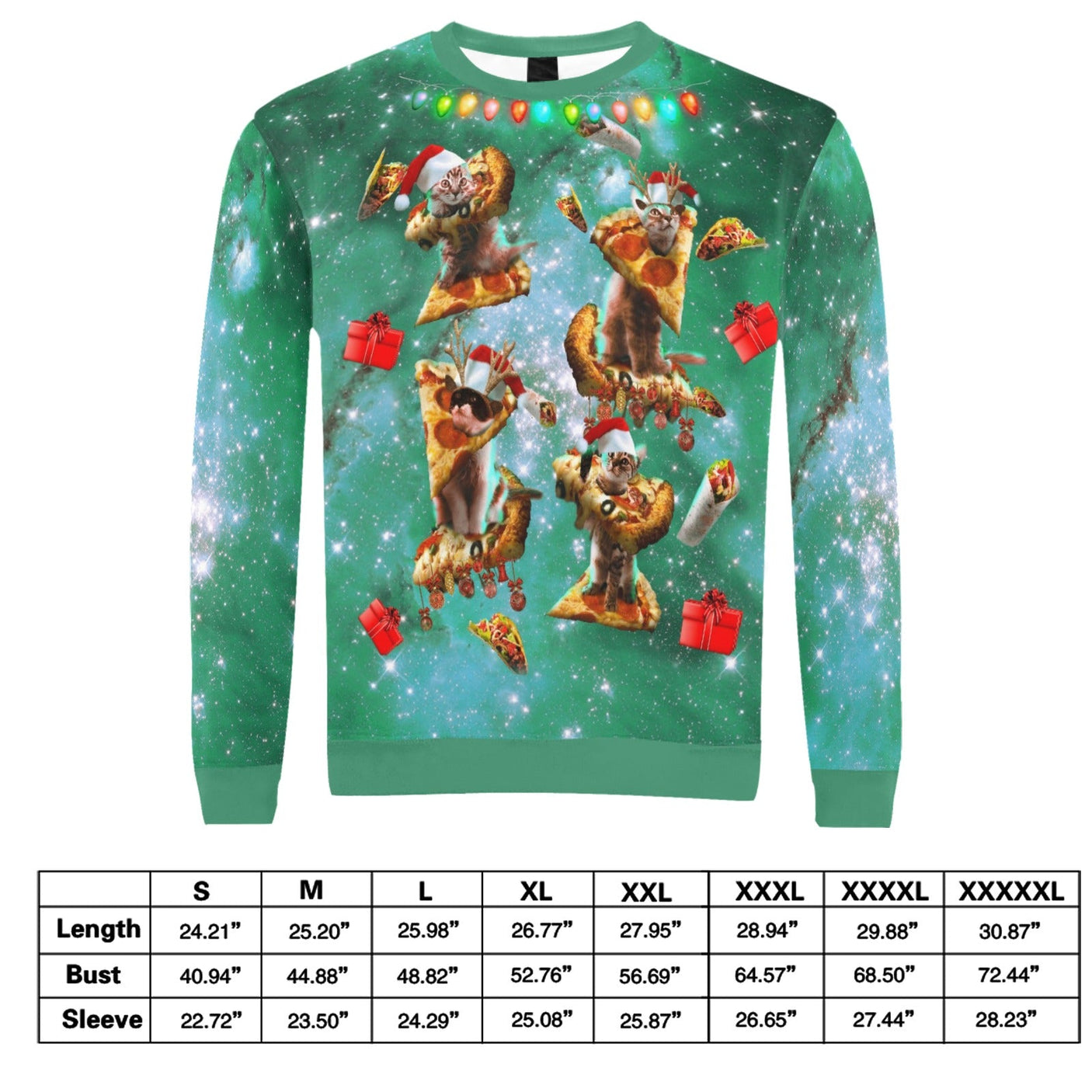 Space Pizza Cat Ugly Christmas Sweater - Random Galaxy