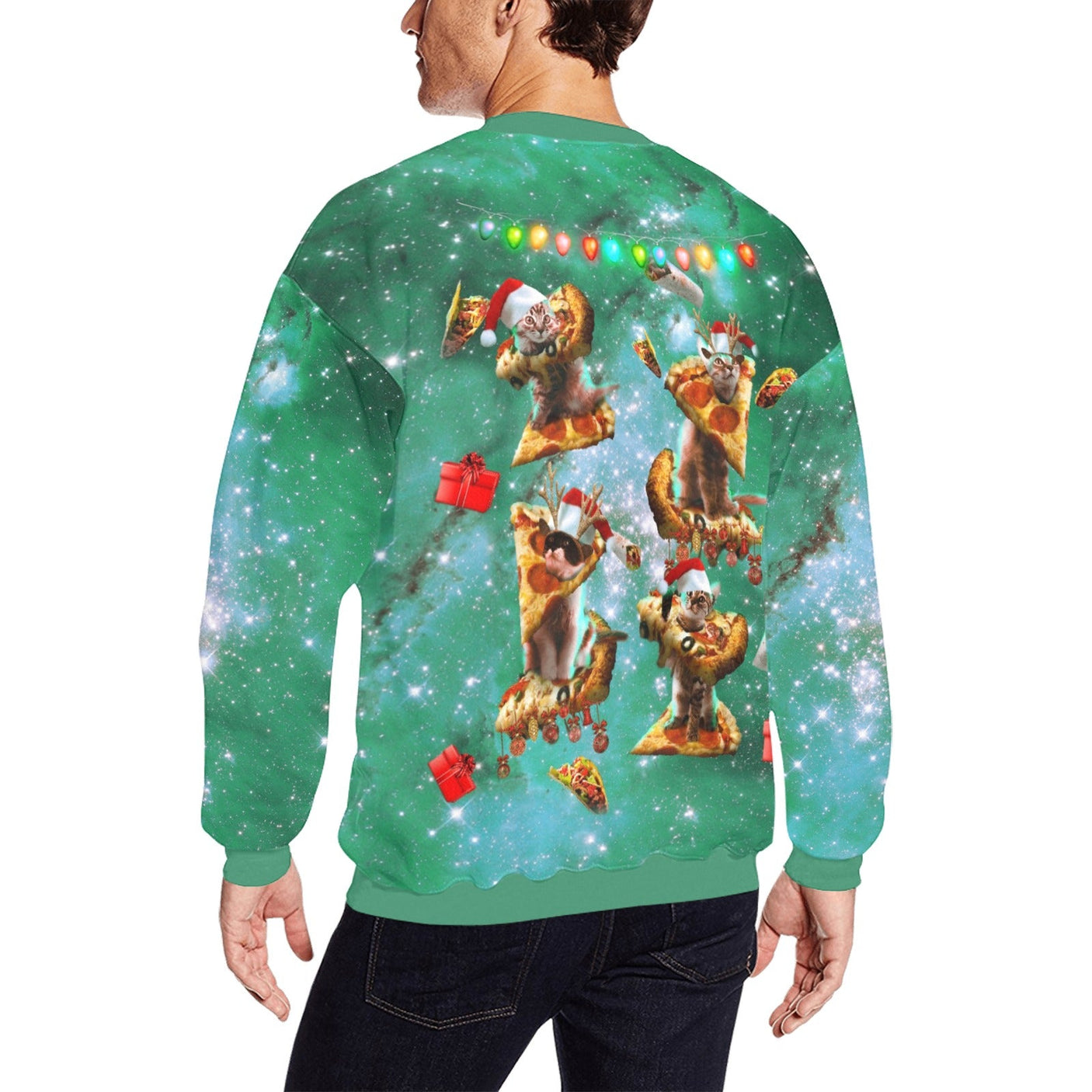 Space Pizza Cat Ugly Christmas Sweater - Random Galaxy