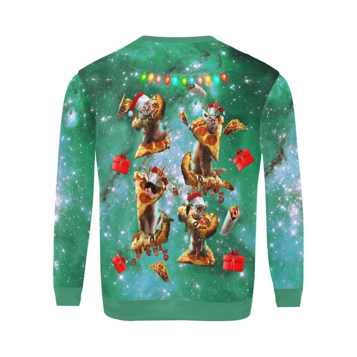 Space Pizza Cat Ugly Christmas Sweater - Random Galaxy