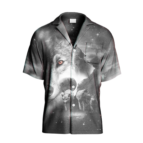 Wolf Howling at Moon Hawaiian Shirt | Button Up Down Shirt - Random Galaxy Official