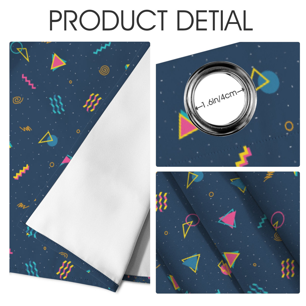 Retro 80s Curtains – Neon Geometric Grommet Set, 52 x 84 in