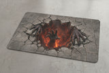 Fiery hell pit opening through cracked pavement with demonic claws on doormats, product view 2
