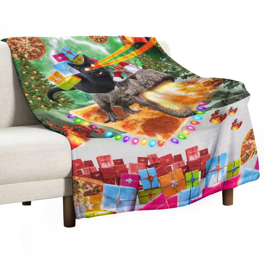 Cat Dinosaur Christmas Throw Blanket