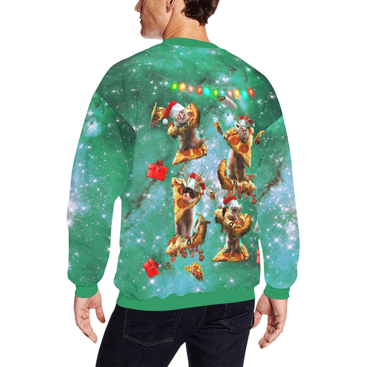 Galaxy Pizza Cat Ugly Christmas Sweater