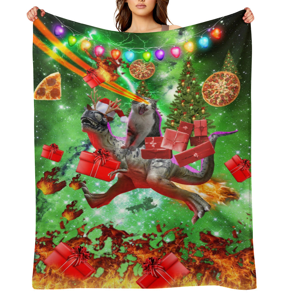 Cat Dinosaur Christmas Throw Blanket