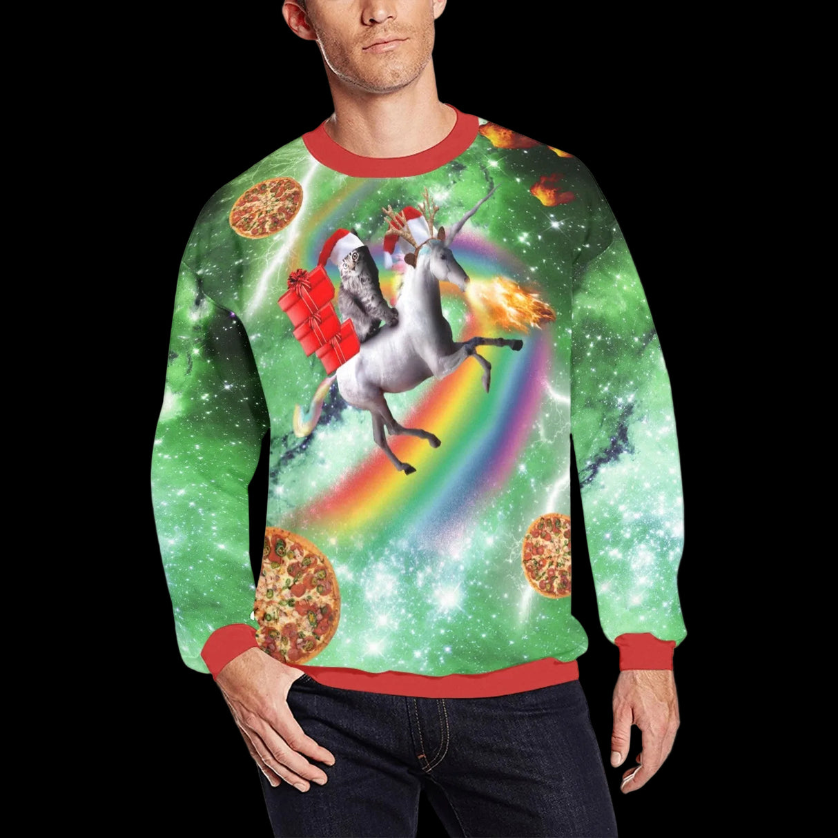 Cat Riding Unicorn Ugly Christmas Sweater