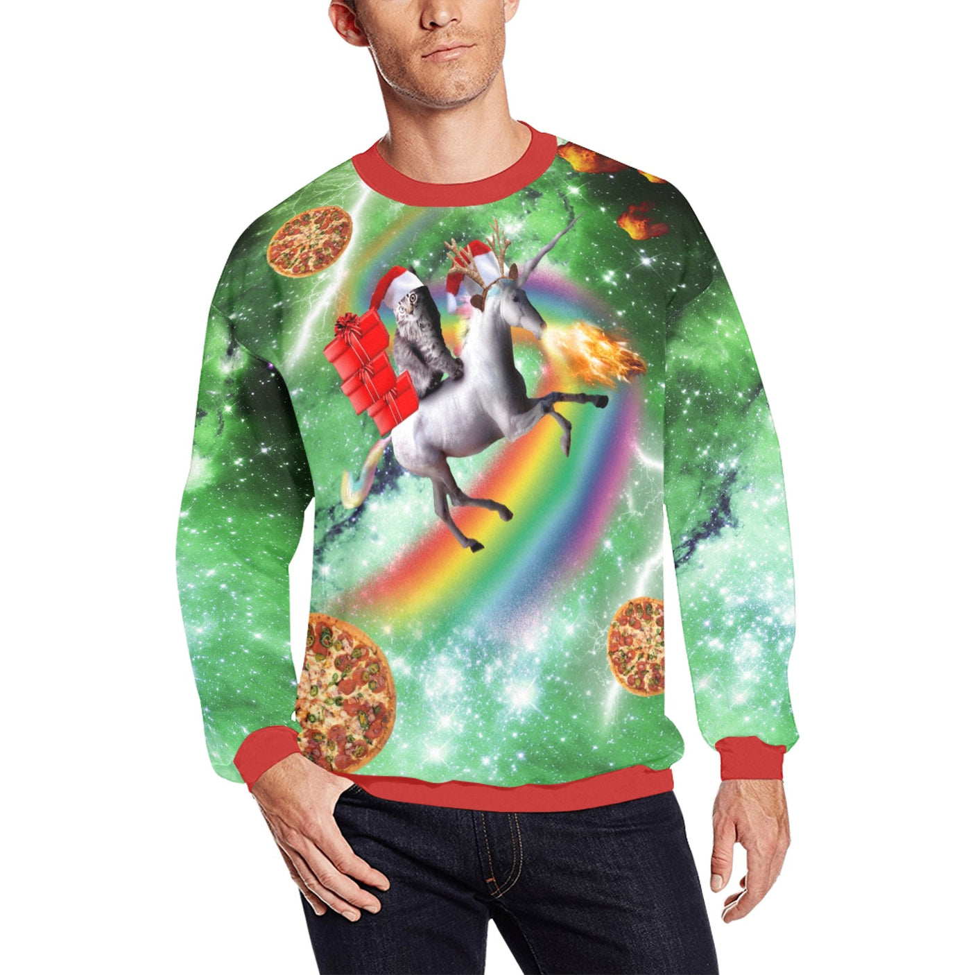 Cat Riding Unicorn Ugly Christmas Sweater