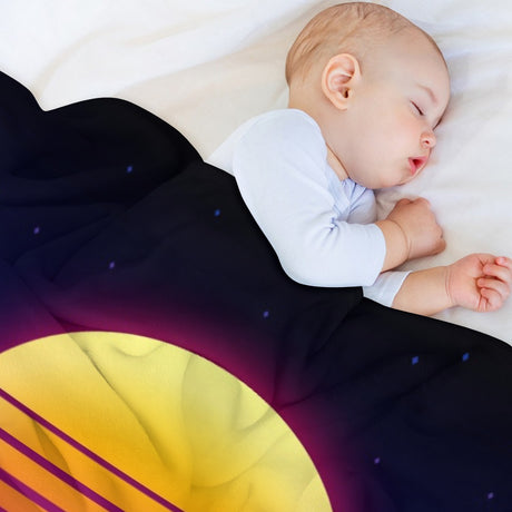 Neon Synthwave Sunset Throw Blanket – Retro Decor